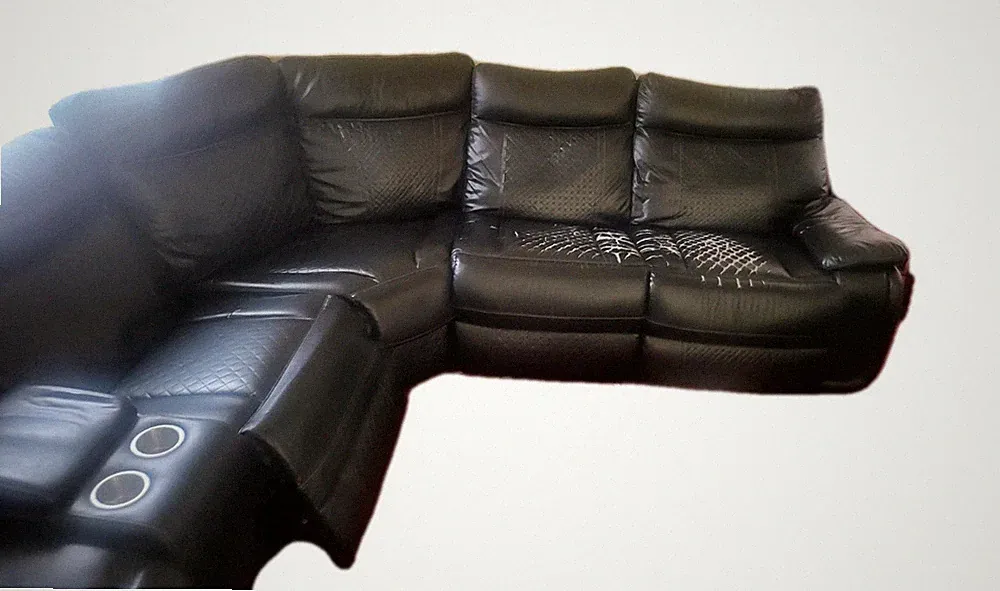 Black Faux Leather Sectional Sofa, Diamond Pattern, Recliner, Cup Holders