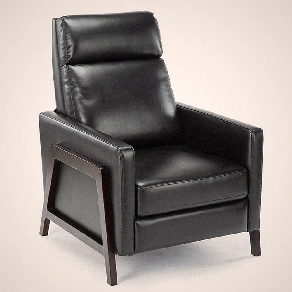 Bowery Hill Mid-Century Black Faux Leather Manual Push Back Recliner