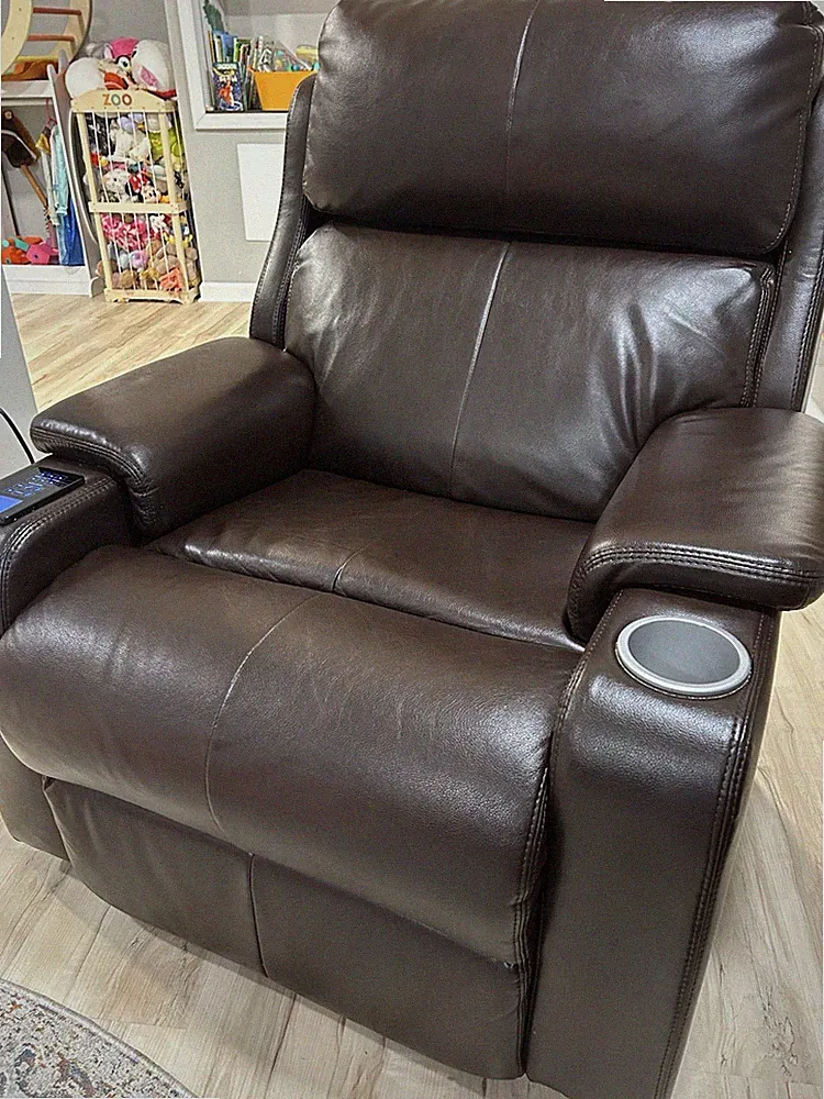 Brown Faux Leather Electric Heated Massage Reclining Chair with Cup Holder