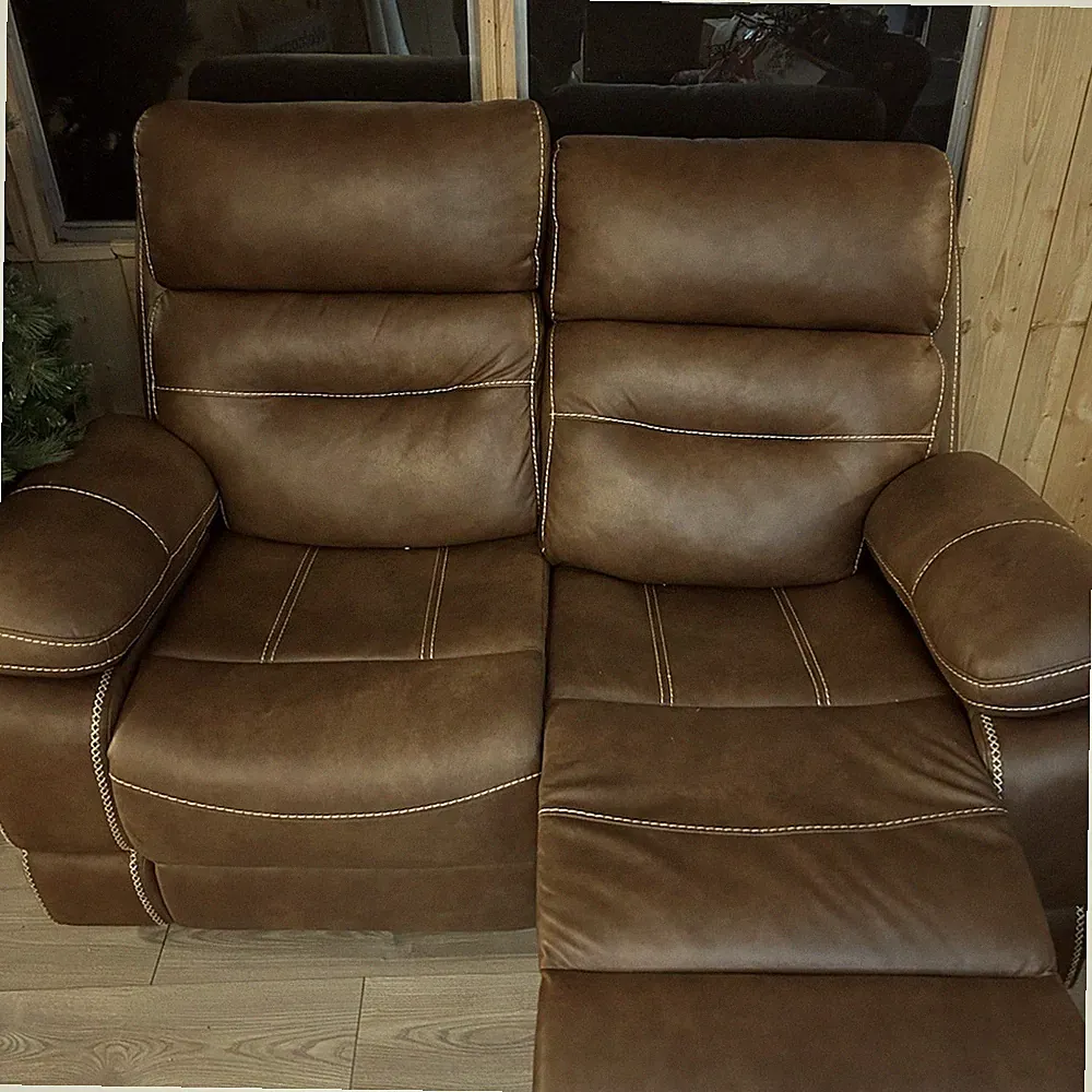 Brown Faux Leather Recliner Loveseat with Contemporary Arms, Manual, 2-Seater