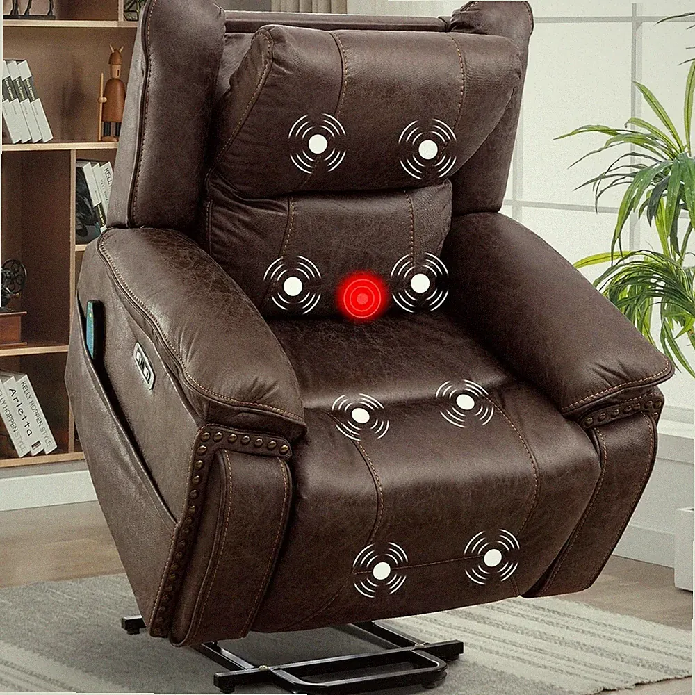 CANMOV Faux Leather Power Lift Recliner Chair with Massage and Heat for Elderly