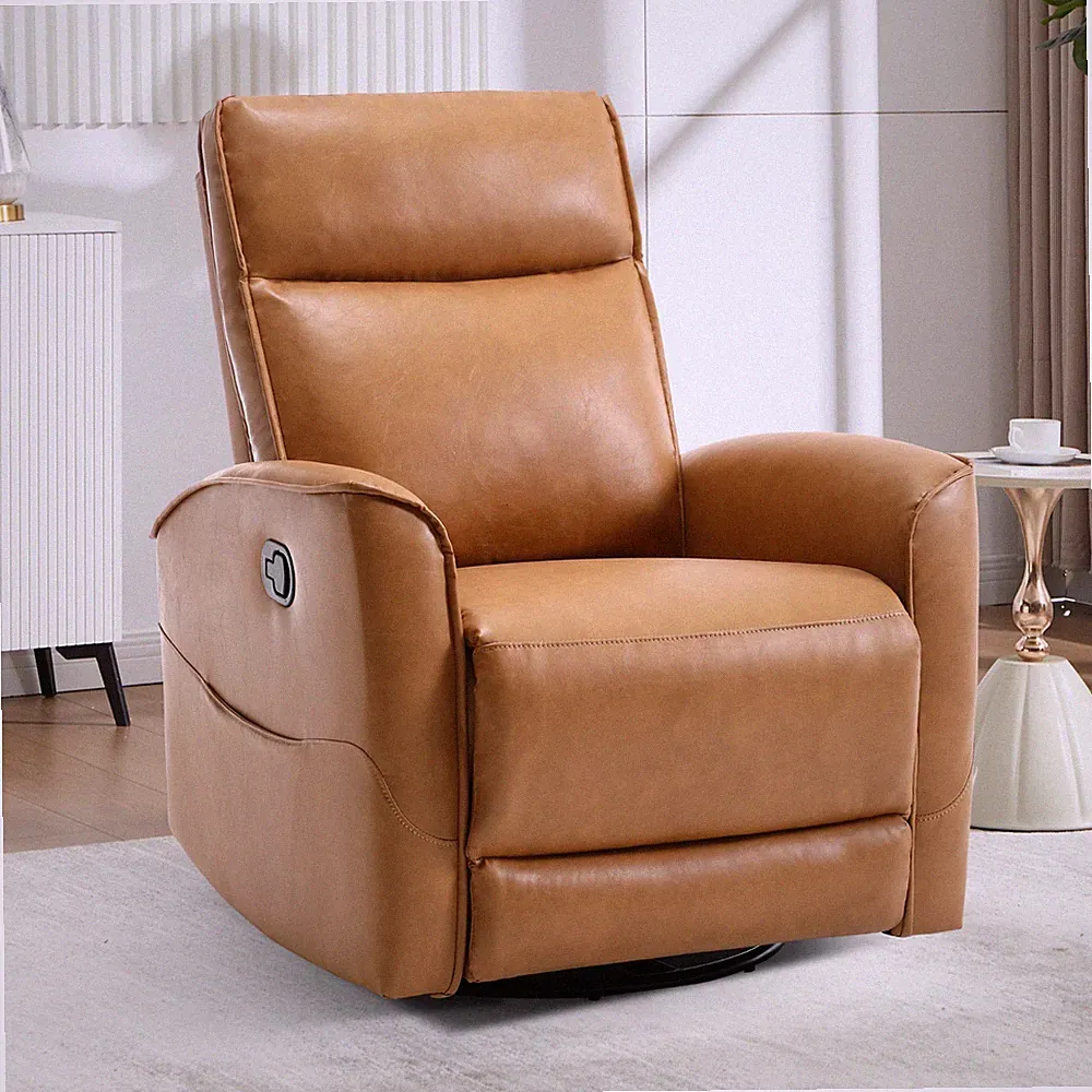 Canmov Swivel Rocker Recliner Chair, Faux Leather Manual Glider Rocking Recliner