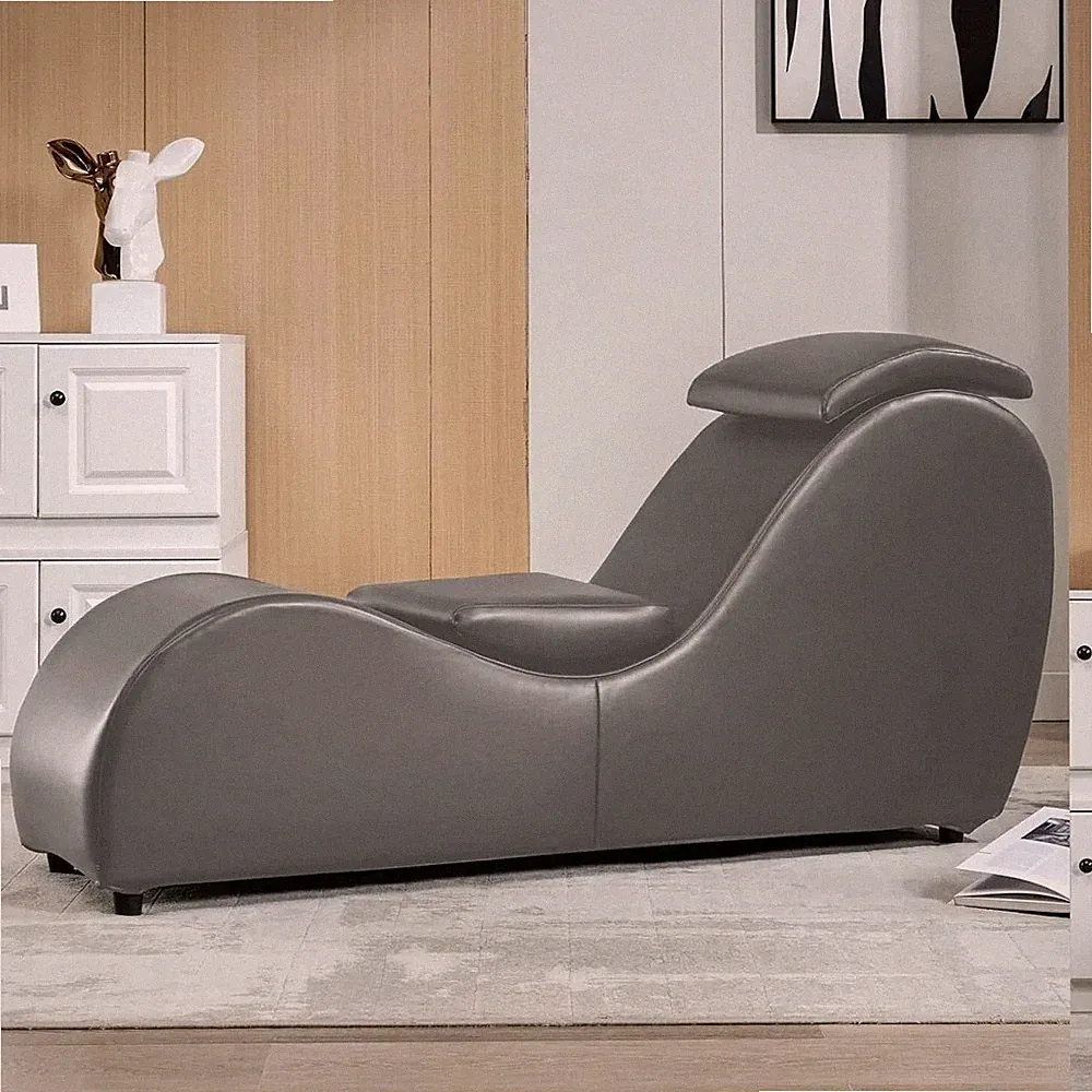 Chaise Lounge Sex Chair Yoga Gray Faux Leather Armless Curved Adult Lounger New