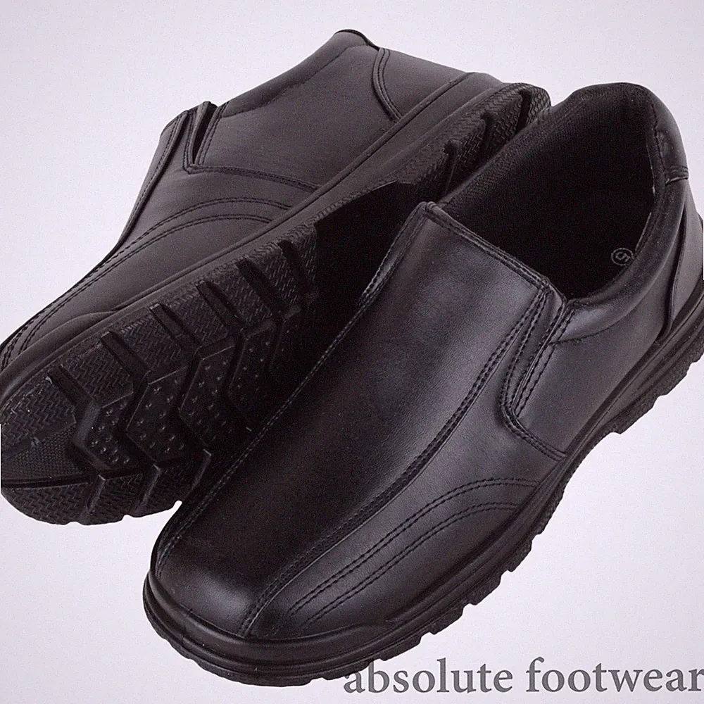 Childrens Boys Juniors Easy Slip On Twin Gusset Faux Leather Formal Smart Shoes