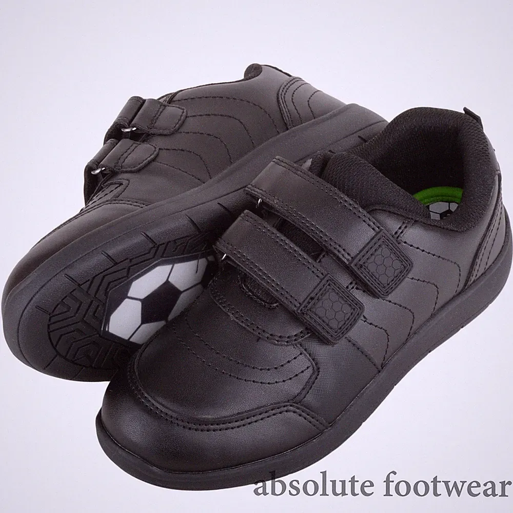 Childrens Kids Easy Slip On Faux Leather Double Hook and Loop Formal School Shoe