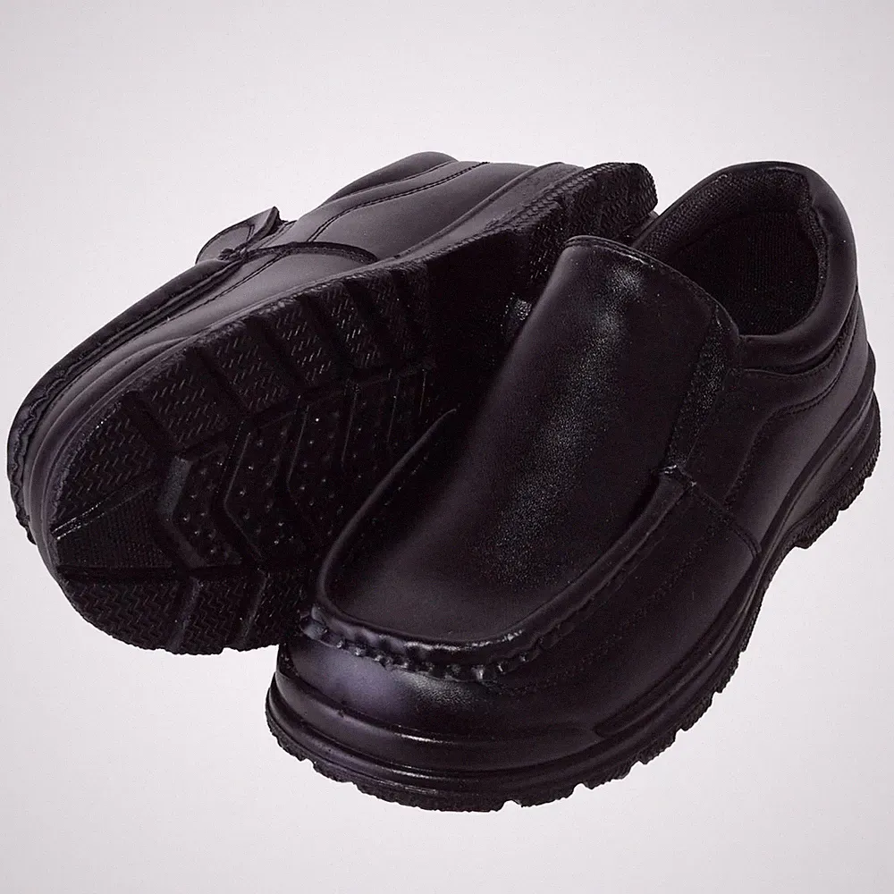 Childrens Kids Easy Slip On Faux Leather Twin Gusset Smart School Shoes