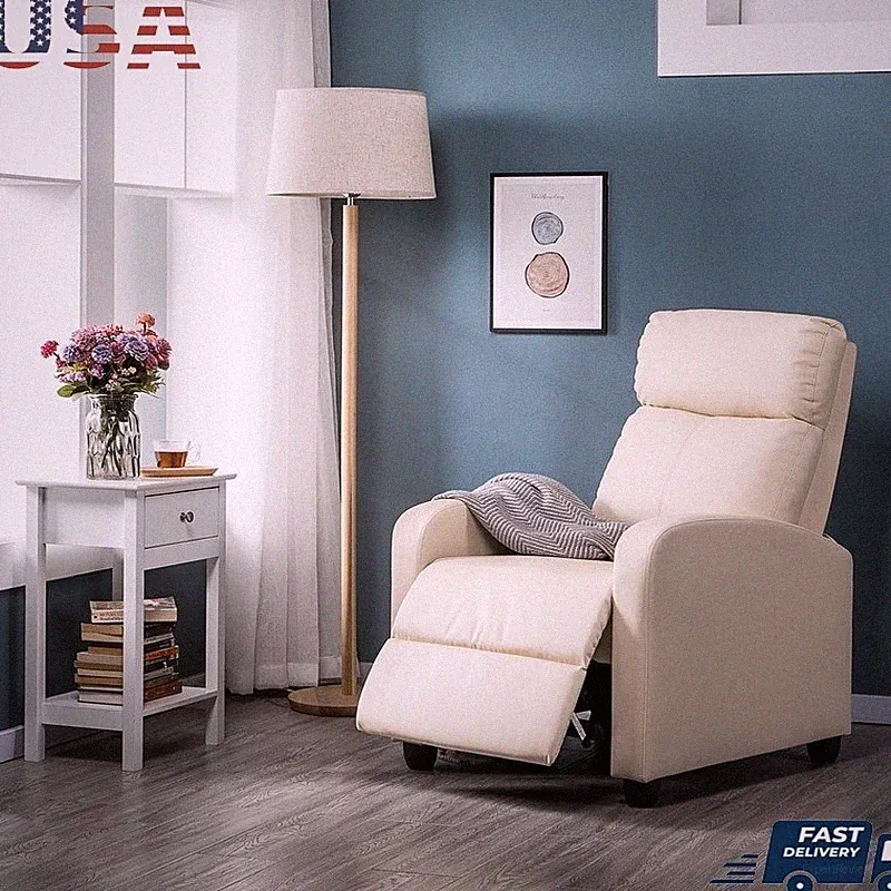 Faux Leather Push Back Recliner Chair W/ Footrest Easy Clean Comfortable NEW