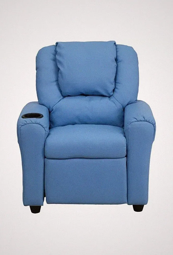 Flash Furniture Faux Leather Kids Recliner in Light Blue