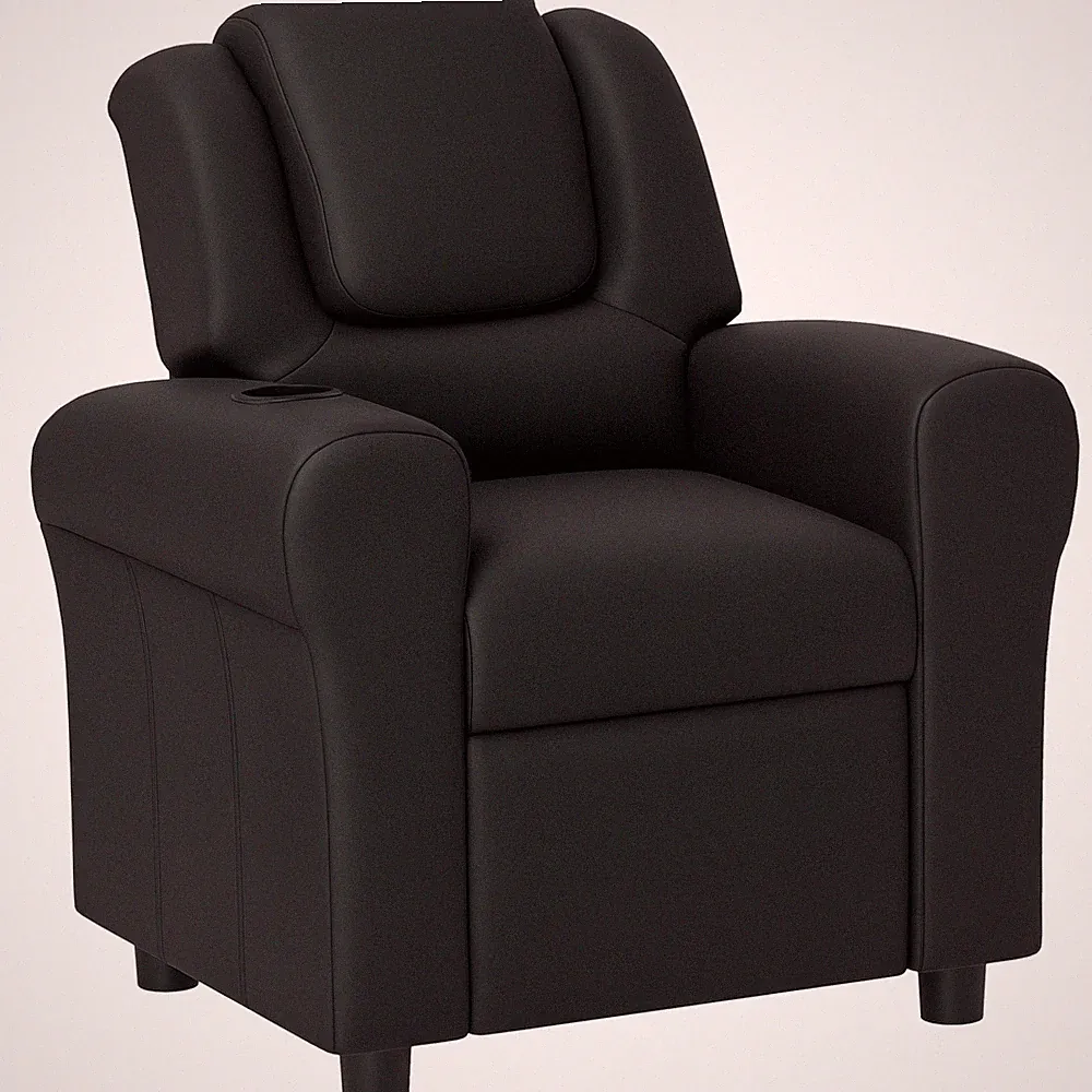 HOMCOM Kids Recliner Chair w/ Cup Holder, PU Leather Children Lounger, Black