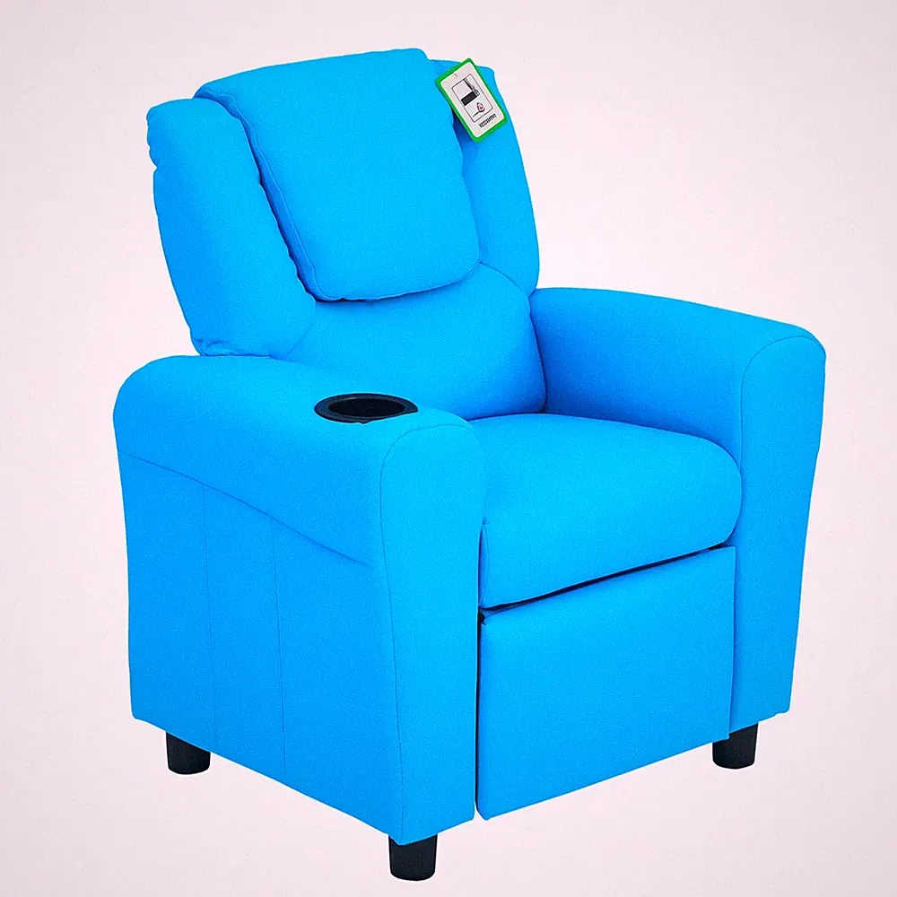 HOMCOM Kids Recliner, PU Leather Armchair, Child 62L x 52W x 69Hcm, Blue