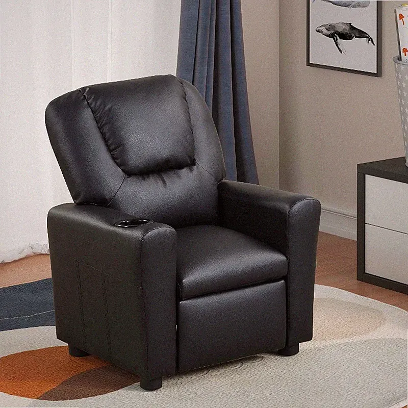 Kids Recliner Chair faux Leather Recliner Sofa Chair W/ Cupholder,Black