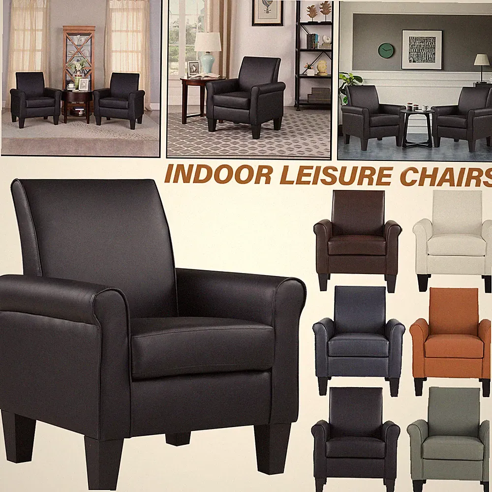 Modern Faux Leather Accent Chair Comfy Armchair Upholstered Single Sofa 6-Color