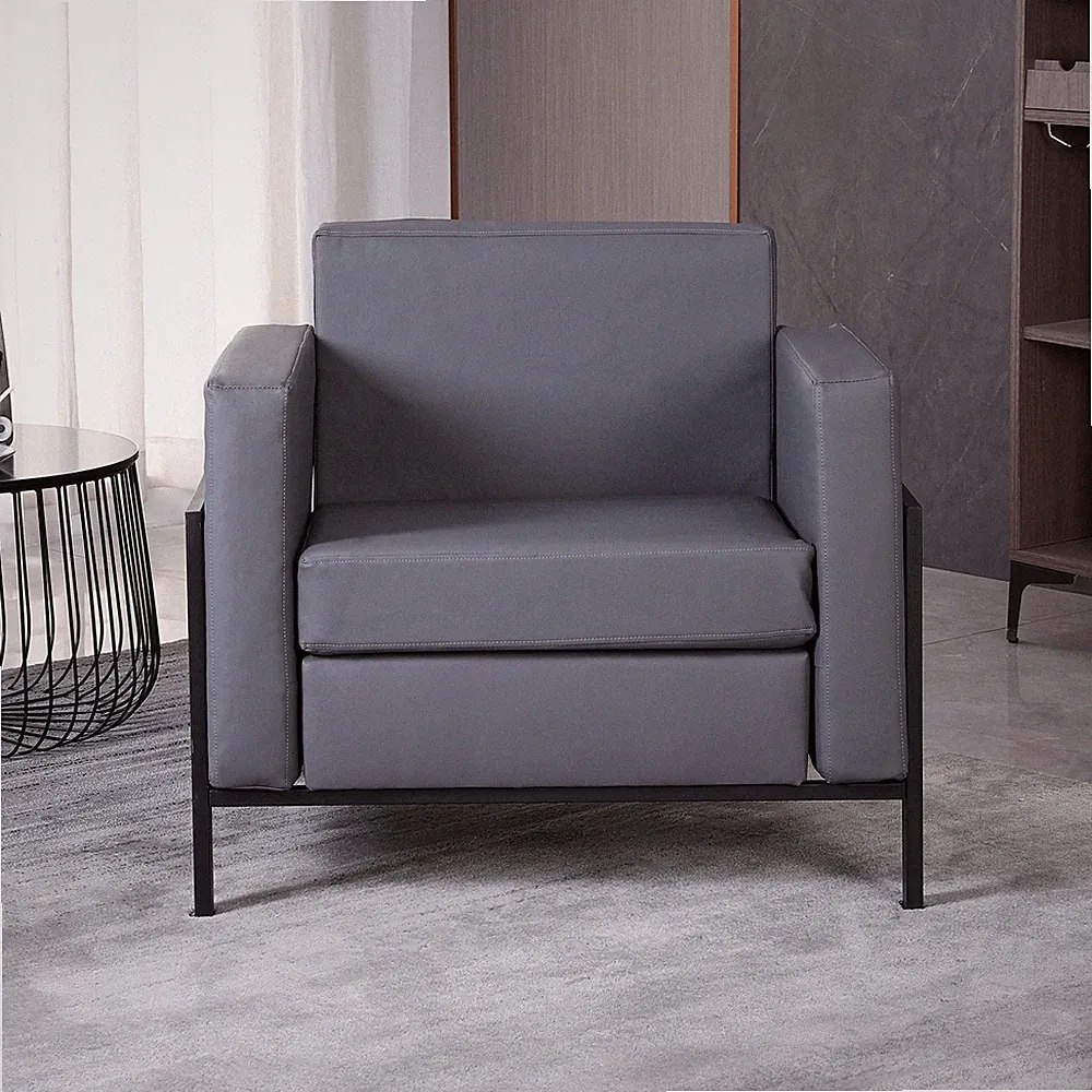 Modern Faux Leather Armchair Single Sofa Living Room w/ Upholstered Gray Chair