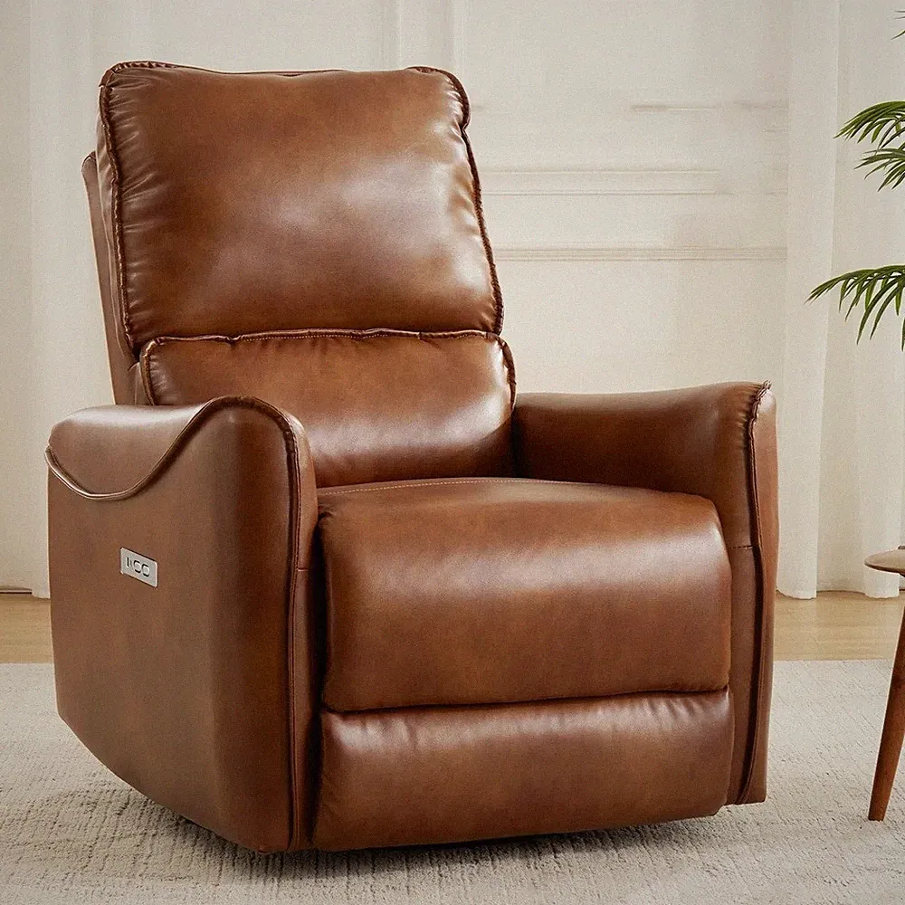 Power Recliner PU Leather 270° Swivel Rocker Chair w/ USB Charging Port 32"