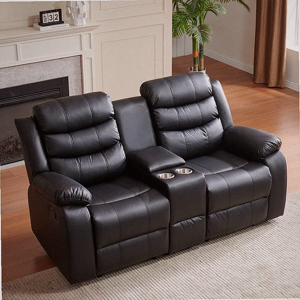 Reclining Loveseat Sofa 2-seater Faux Leather Set w/ Cup Holders & Storage
